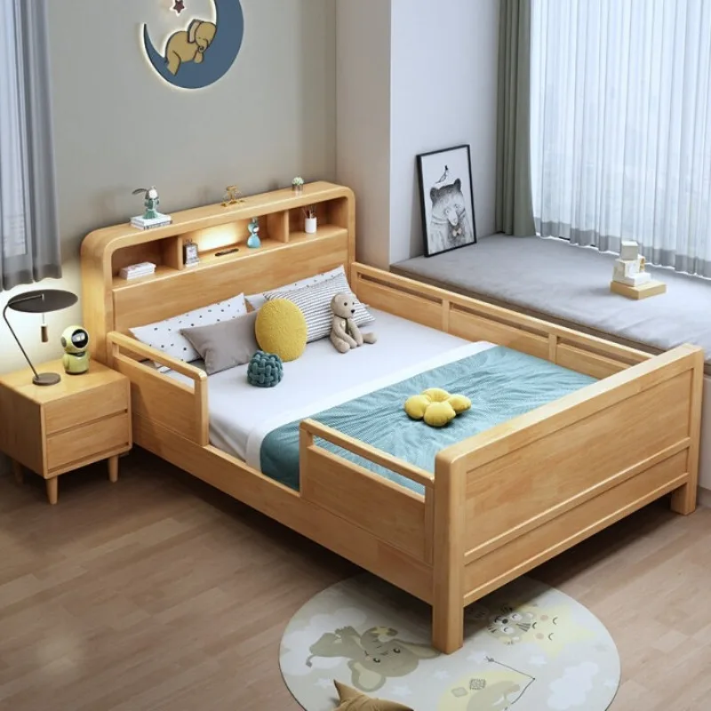 Nordic solid wood  with guardrail single 1.2 meters child bed 1.5 splicing bed girl 1.35 small apartment