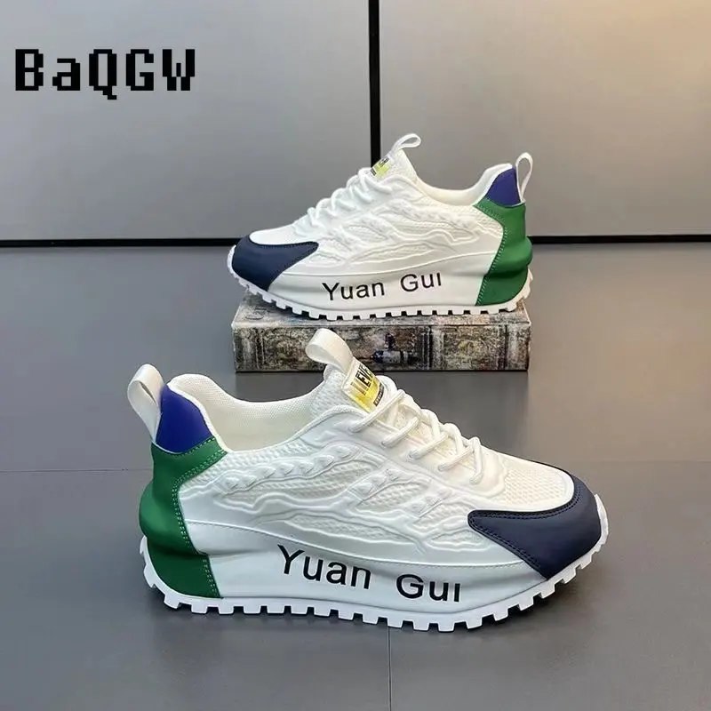 Color Block Chunky Sneakers Men Running Shoes Fashion Casual Breathable Leather Mesh Increased Thick Platform Designer Shoes