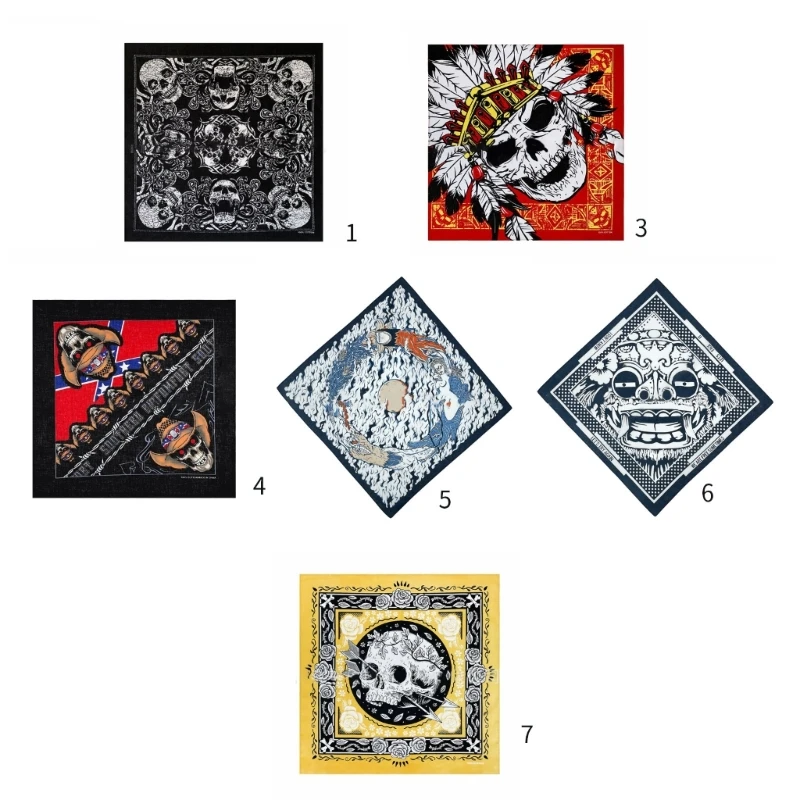 Halloween Skull Neckerchief for Women Men Cotton Fashion Headwrap Turban Scarf Bandannas for Festival Holiday Party Wear