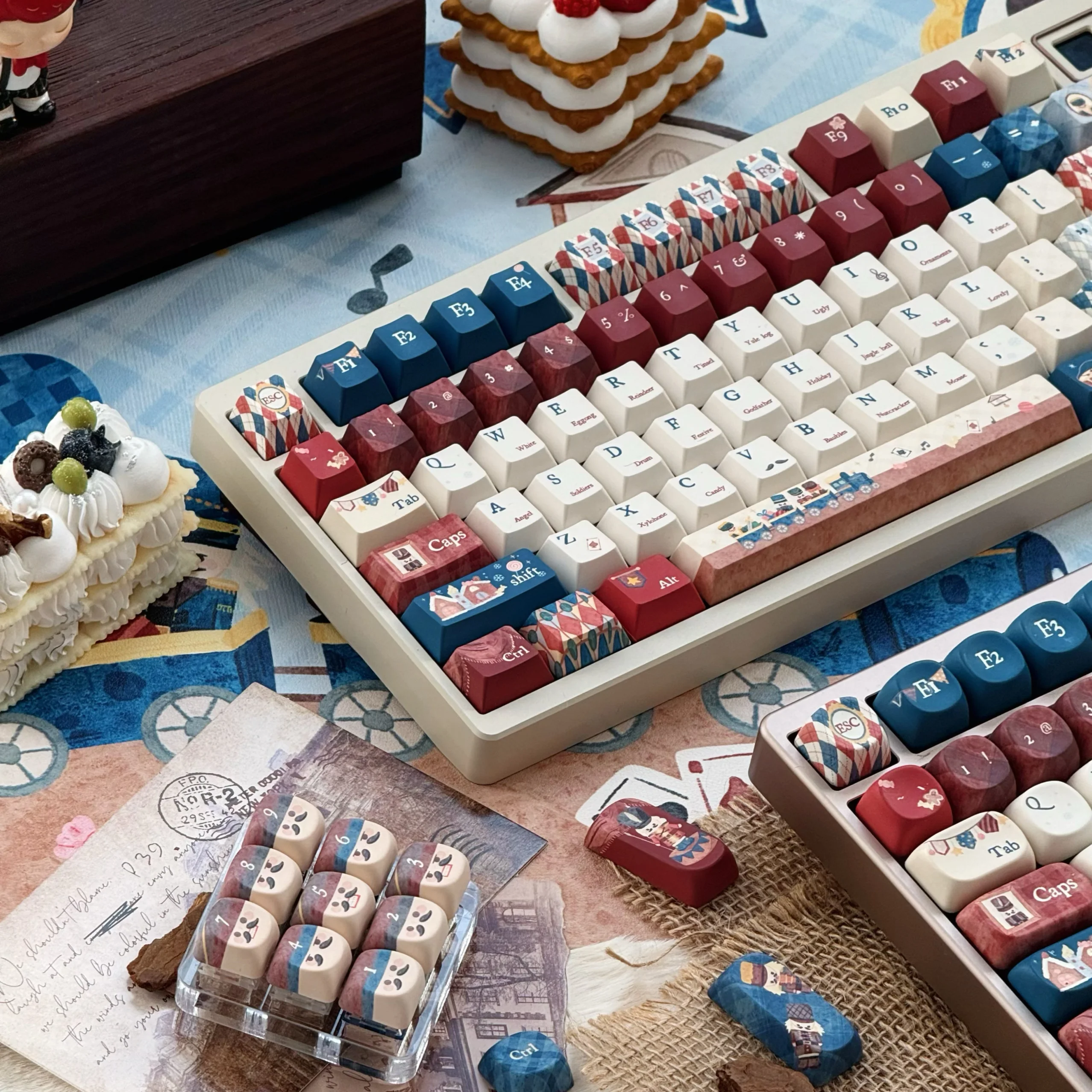 Red Blue White Theme Keycaps Set PBT Sublimation 142keys Cherry SOA Profile Custom Keycaps for Mechanical Keyboard Accessories