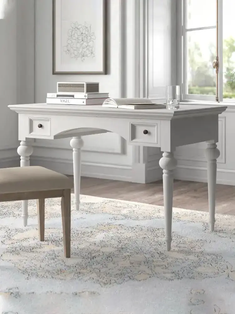 American all-solid wood desk combination household bookshelf integrated French retro computer desk