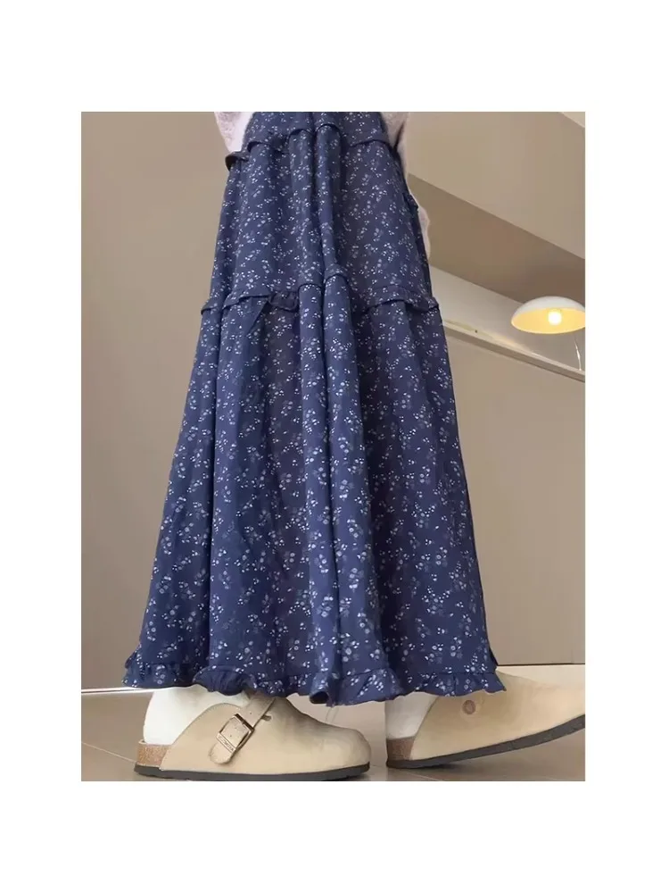 

plus Size Floral Print A-Line Skirt High Waist Women's Midi Skirt Spring Autumn Winter Puffy Cake Skirt Commute Style