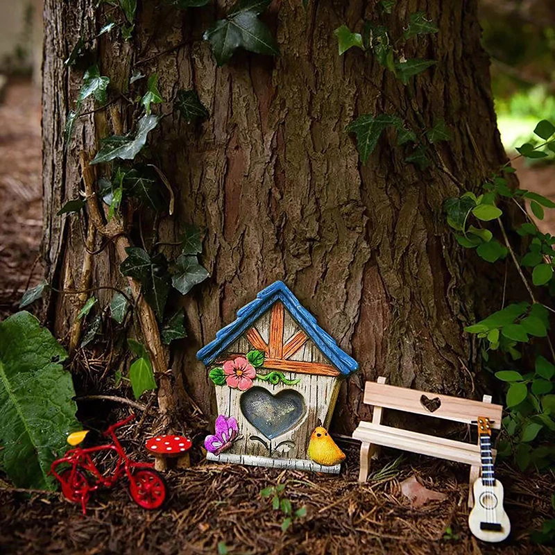 Mini Home Decorations Wood Dollhouse Fairy Elf Door Fairy Tale Gate Door Decoration Craft Ornaments Garden Courtyard Decoration