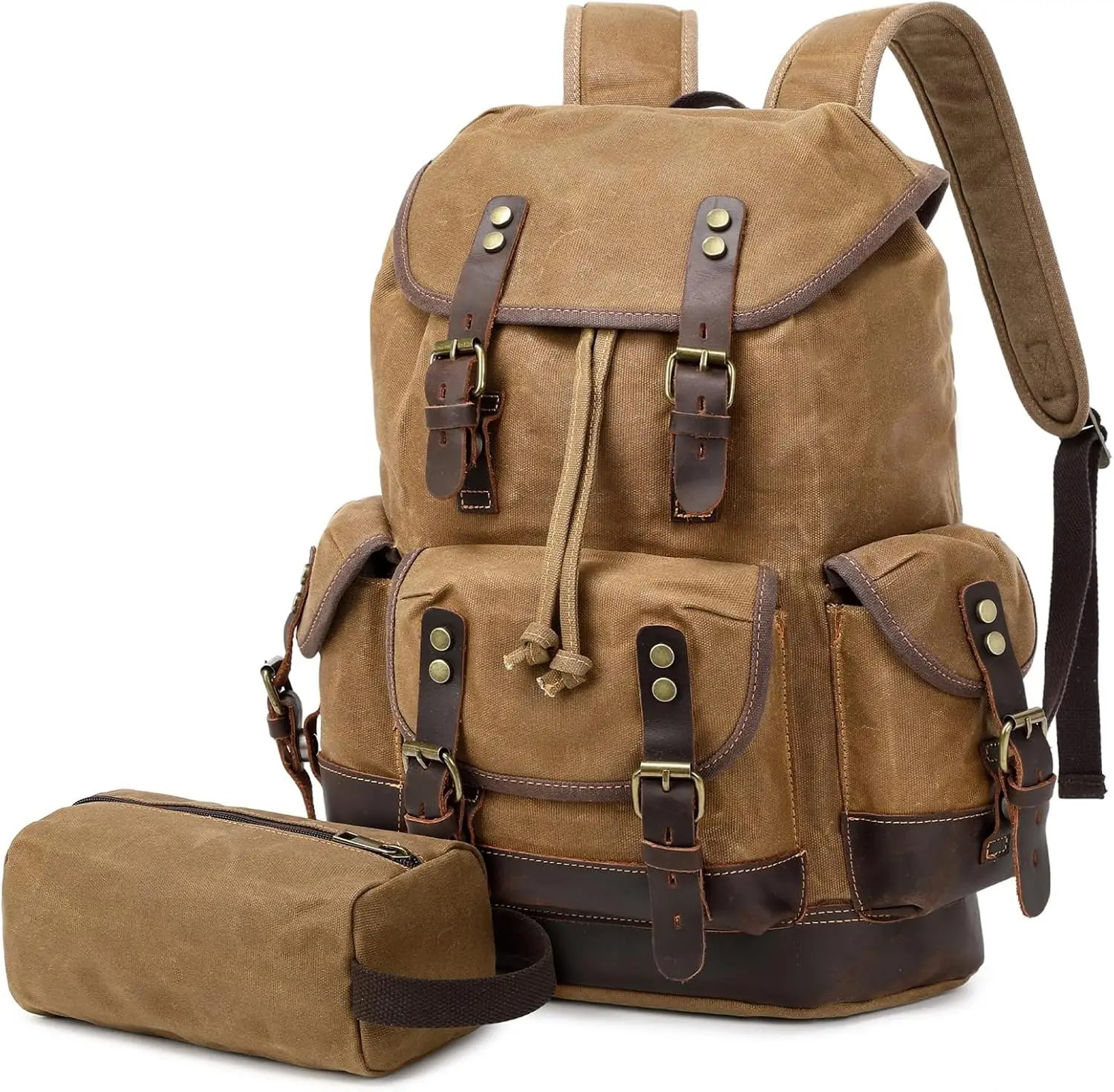 

Waxed Canvas Vintage Backpack for Men, Rucksack Business College Travel Hiking Daypack with Toiletry Bag, Khaki