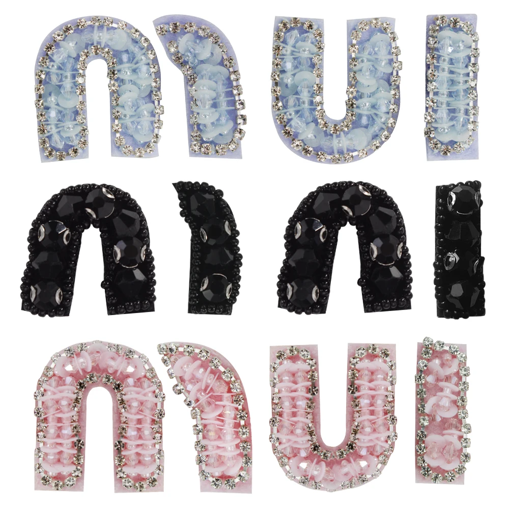 1set Rhinestones Beaded Sequin Sew on Patches for Clothing Decor Alphabet n I Applique English Letter Patch DIY Craft Supplies
