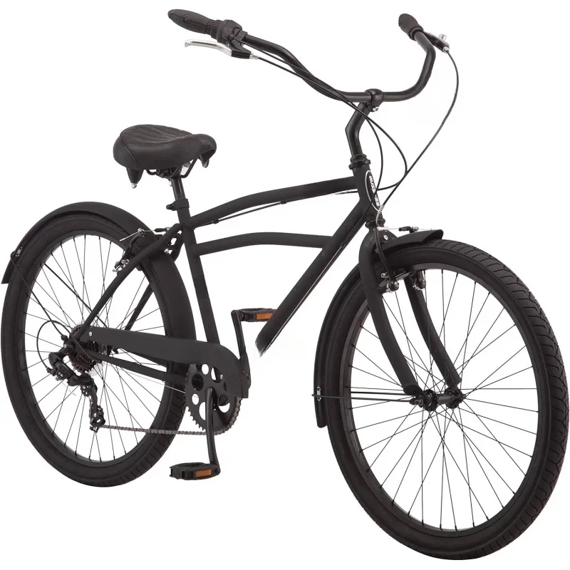 AQSchwinn Huron Beach Bike 1/3/7-Speed Options,26- Wheels,17 or 18-Inch Step-Over Steel Frame,Classic Cruiser Handlebar