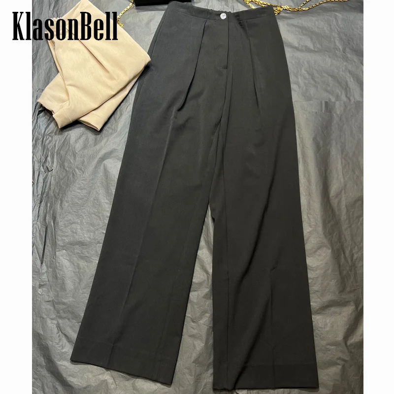 

6.20 KlasonBell Fashion New Loose Wide Leg Pants Classic Button Elastic Waist Straight All-matches Full Trousers