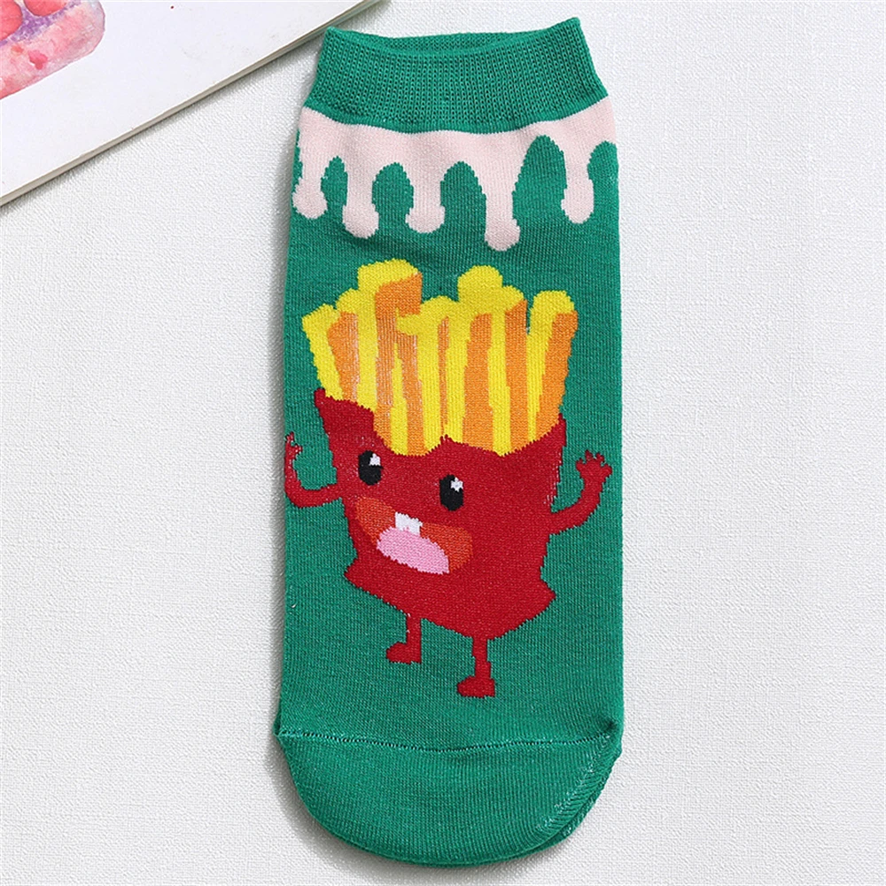 New Funny Happy Cartoon Foods Pizza Fries Hamburger Cola Hot Dog Short Socks Novel Gift Dropship