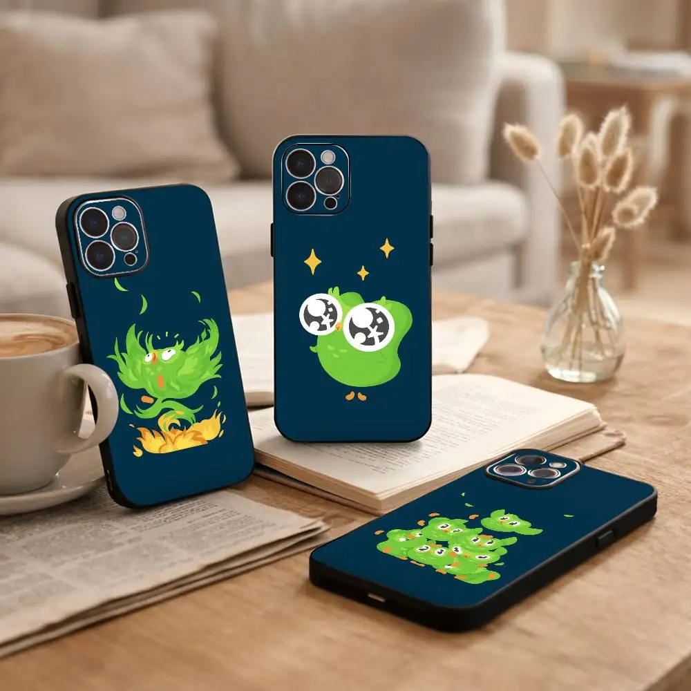

CUTE Duolingo Owl Phone Case For iPhone17 16 15 14 13 12 11 Pro Max Plus,5G Soft Black Case
