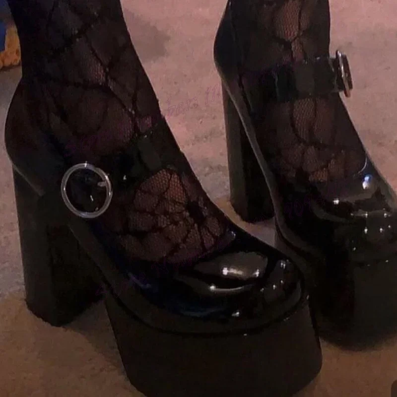 

Black Slip On Platform Pumps Round Toe Shoes for Women Chunky High Heels Patent Leather Sexy Lady Shoes 2025 Zapatos Para Mujere