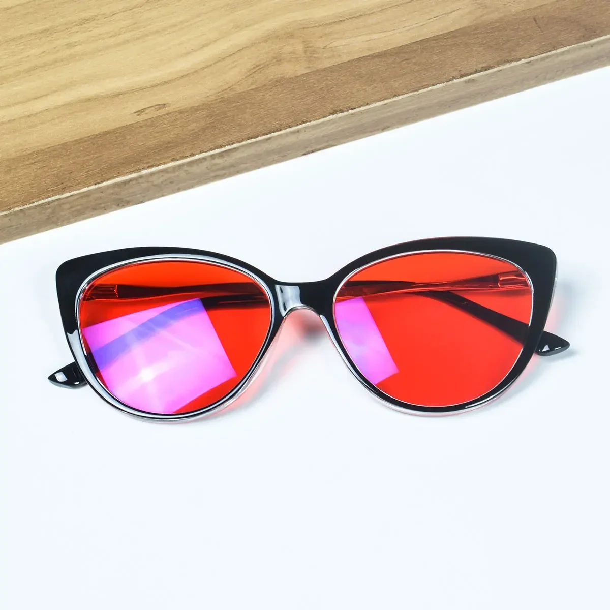 SHINU Brand Women Glasses Cat Eye TR90 anti Blue light glasses red lens for Better Sleep orange lense for long time game or work