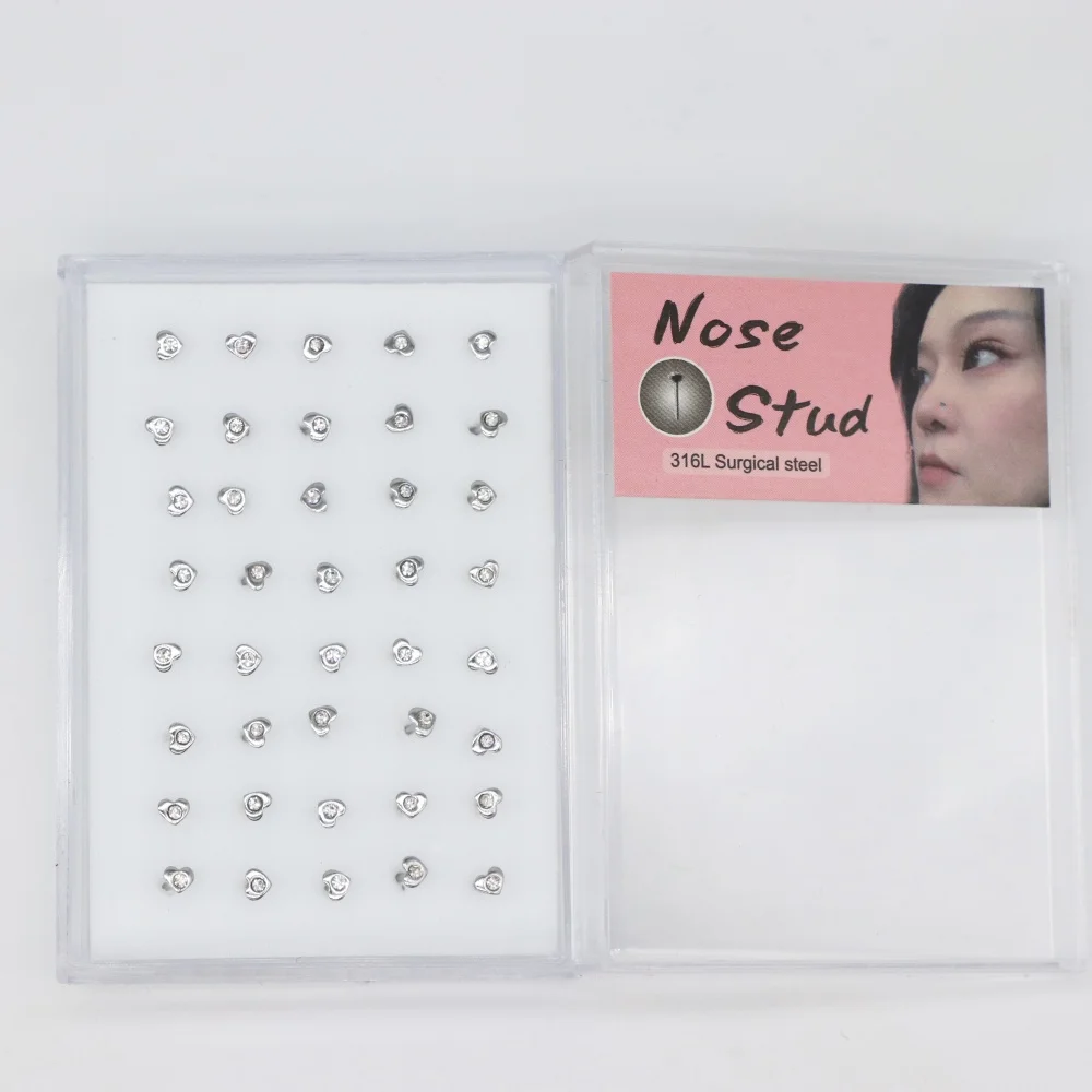 

240pcs Crystal Nose Stud Bar Straight Pin Flower Moon Clear Stone Fashion Body Piercing Jewelry