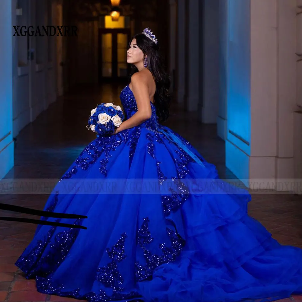 Royal Blue Ball Gown Quinceanera Dresses 2024 Sequin Lace Appliques XV Cinderella Princess Sweet 16 Vestido De 15 Quinceañeras