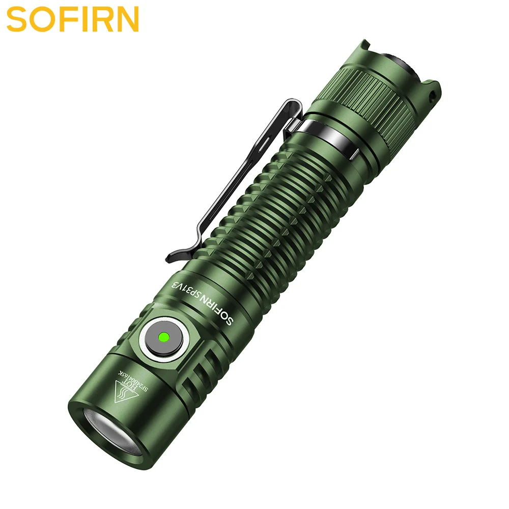 Sofirn SP31 V3.0 Green 1200lm 5000K 519A  LED Flashlight with Dual Switch USB C 18650 Rechargeable Power Indicator Torch