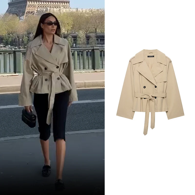 New Women's Jackets Autumn 2026 New Fashion Loose V-neck Short Trench Coats Chic Autumn Fall Street Travel Warm Jackets Blouse