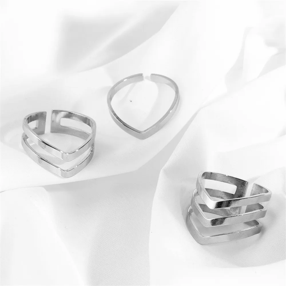 2022 Korean Simple Wave Open Rings for Women Stainless Steel Gold Color Casual Geometric Ring Fashion Minimalist Jewelry Gift