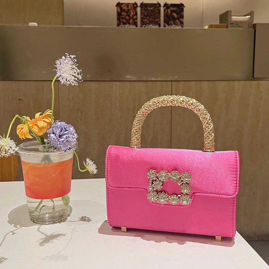 Shiny diamond-encrusted small fragrance style crossbody bag, high-end silk light luxury handbag, dinner multi-purpose bag