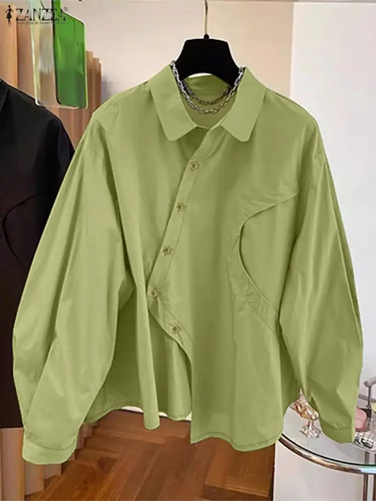 

Stylish Office OL Shirts 2025 ZANZEA Autumn Blouses Women Lapel Neck Long Sleeve Tops Elegant Solid Buttons Shirt Loose Blusas