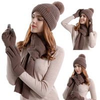 3Pcs/Set Winter Touchscreen Knitted Hat Neck Protection Soft Beanies Hat Windproof Outdoor Scarf Gloves Set Men Women