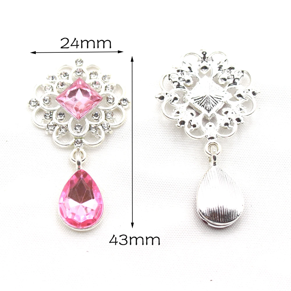 10 pçs liga de prata diamante incrustado quadrado strass pingente 24*43mm diy moda gravata borboleta roupas jóias acessórios