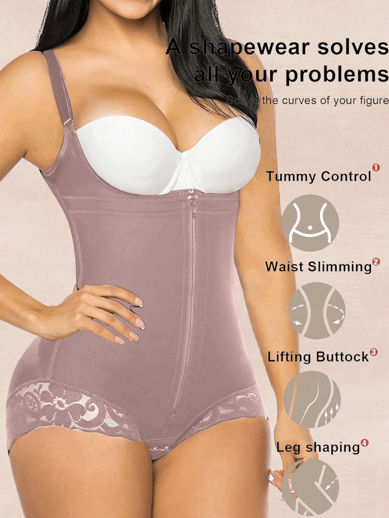 

1 шт. корректирующее белье для женщин, утягивающее белье Fajas Colombianas, боди с застежкой-молнией и открытым вырезом на груди