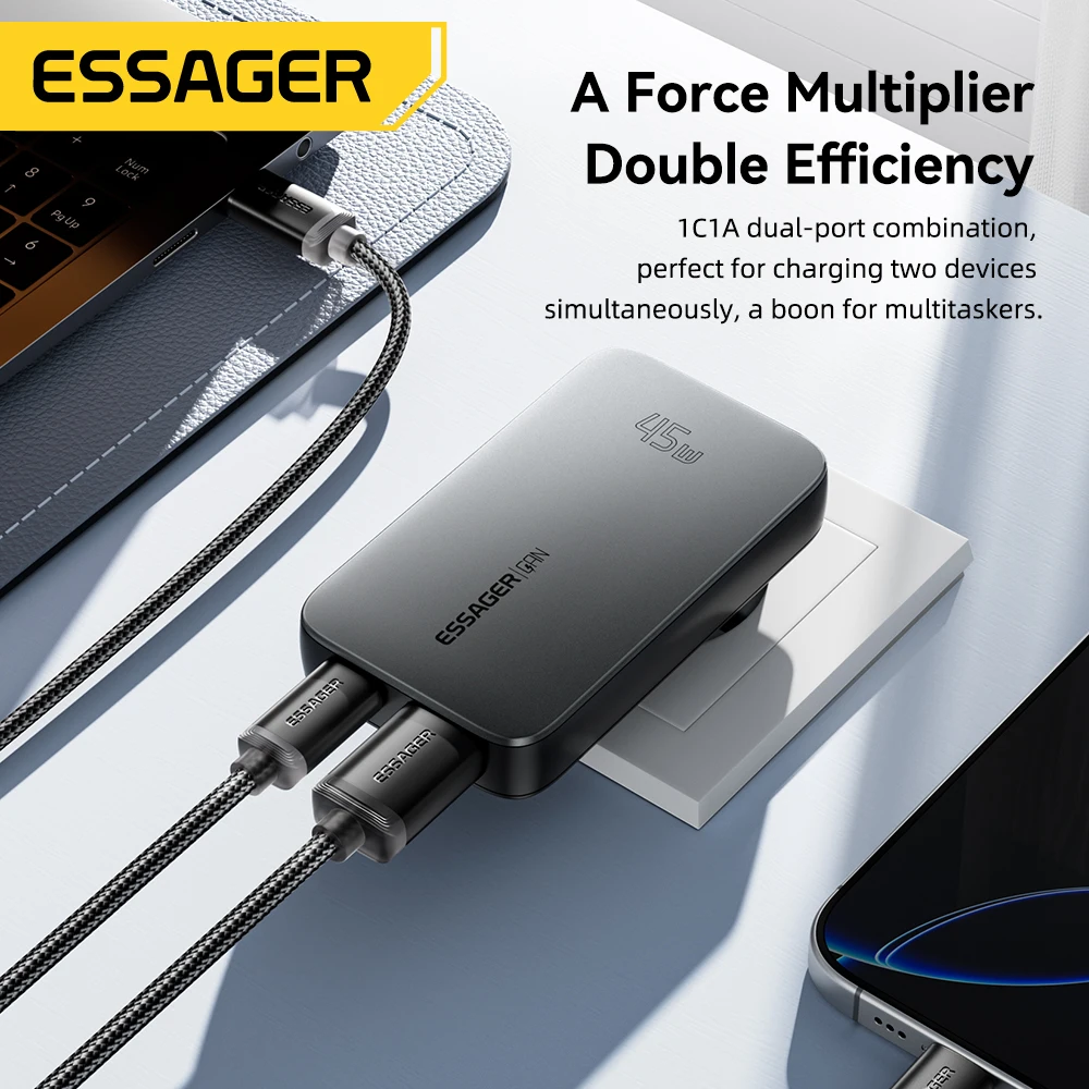 Essager 45W GaN Charger USB Type C PD3.0 Fast Charge For Tablet MacBook QC4.0 3.0 Phone Charger For iPhone16 15 14 Xiaomi Huawei