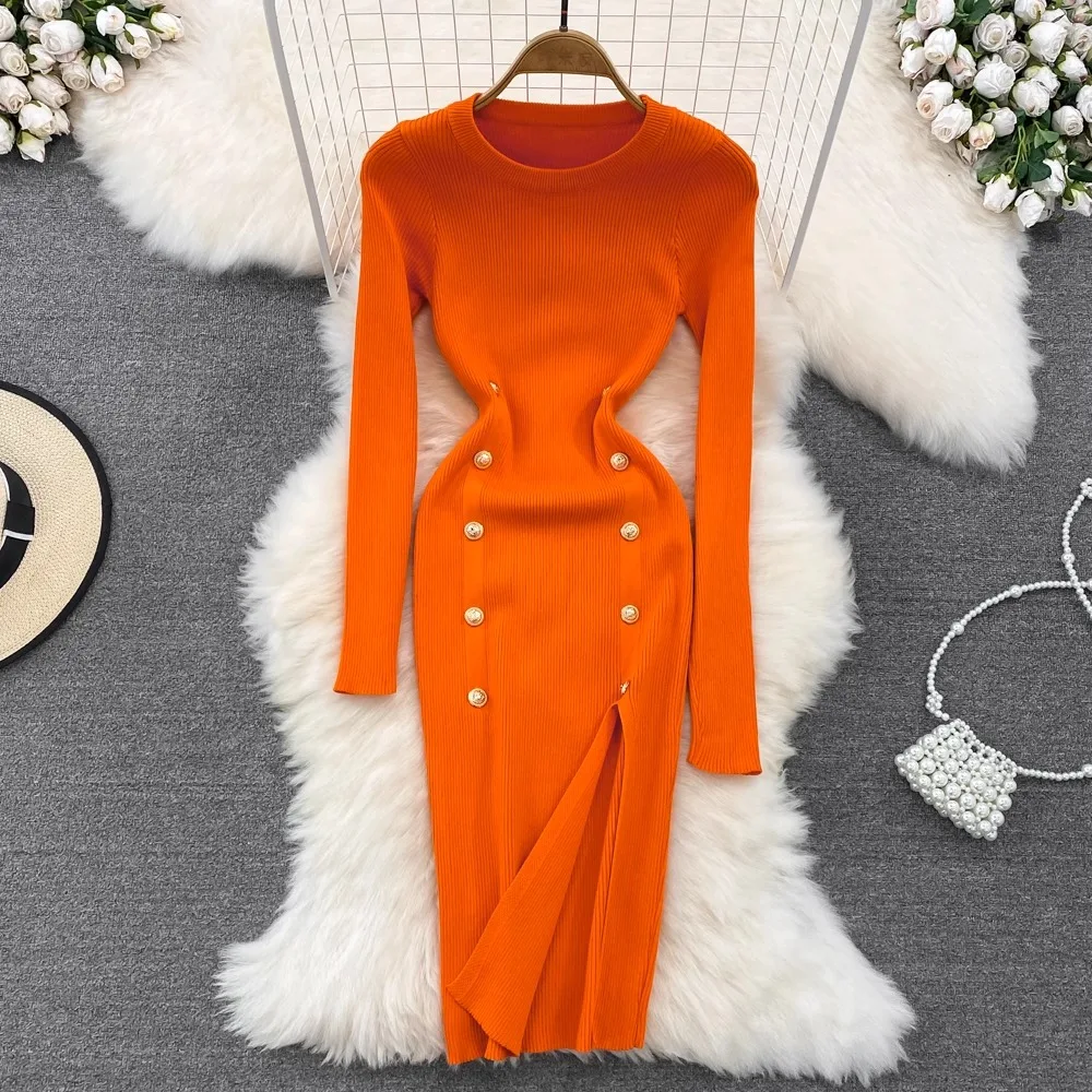 YuooMuoo Women Dress 2024 Autumn Winter Elegant Long Sleeve Knitted Sweater Dress Bodycon Black Party Vestido Streetwear Outfits