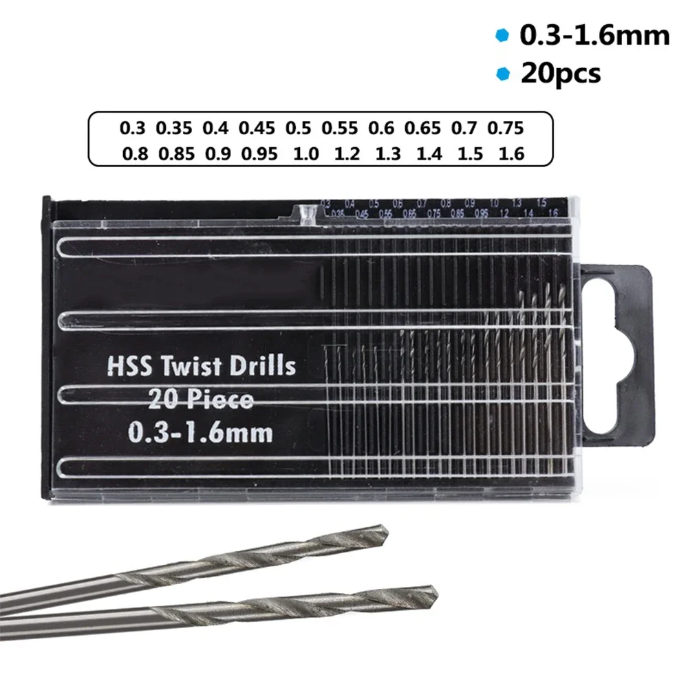 

20pcs 0.3-1.6mm Twist Drill Bit Set High Speed Steel DIY Mini