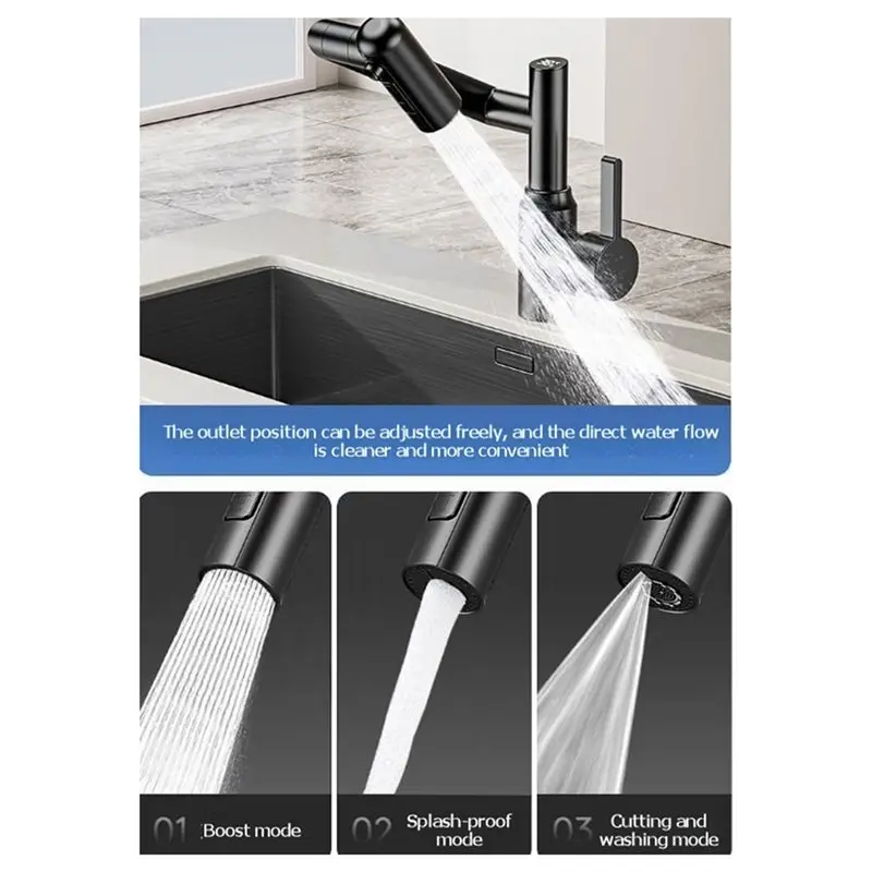 A01F-Stainless Steel Universal Rotation Faucet Disc Valve Core Temperature Display Digital(Black)