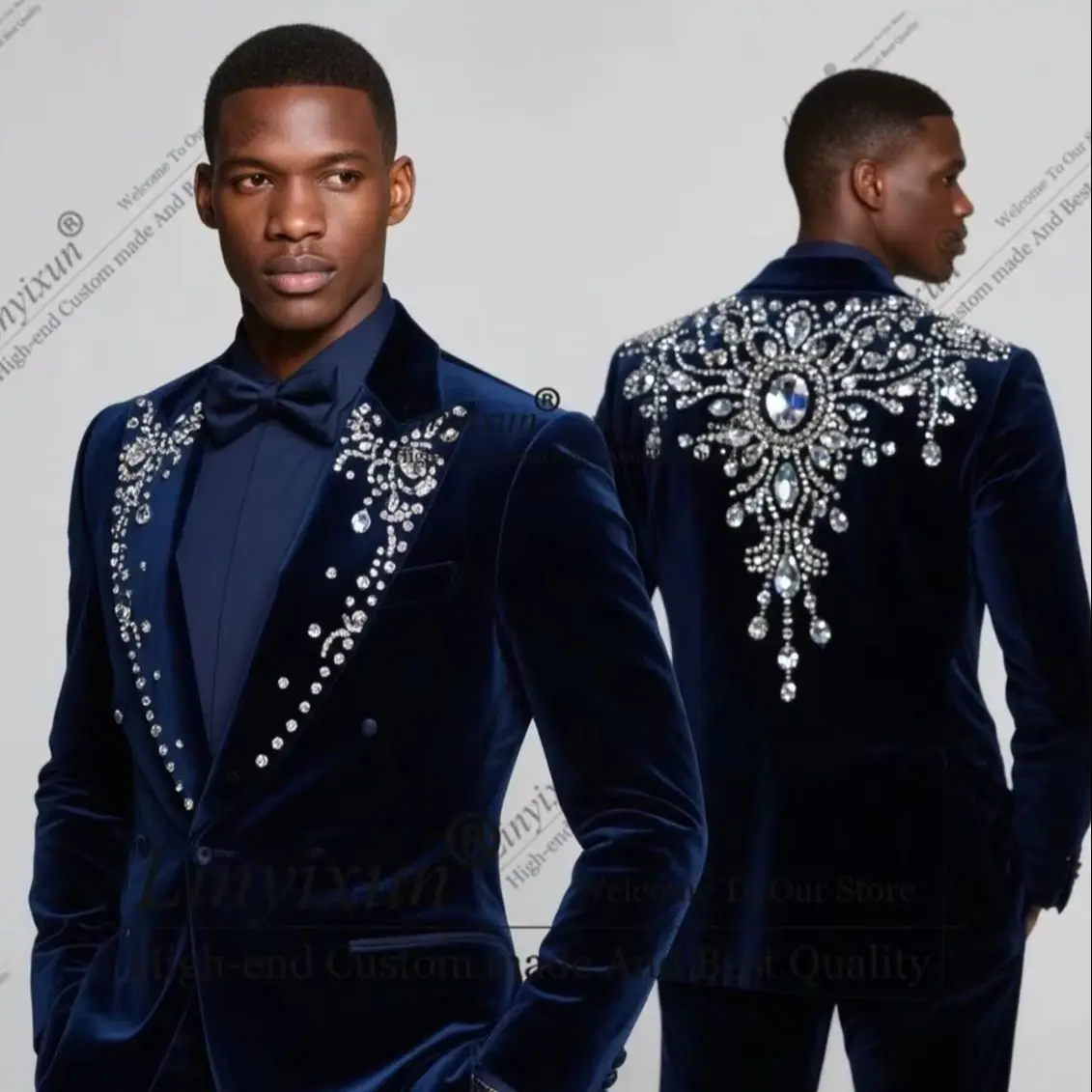 

Elegent Beaded Diamond Men Suits 2 Pieces Wedding Groom Tuxedo Glitter Lapel Male Prom Blazer Slim Fit Customized Costume Homme