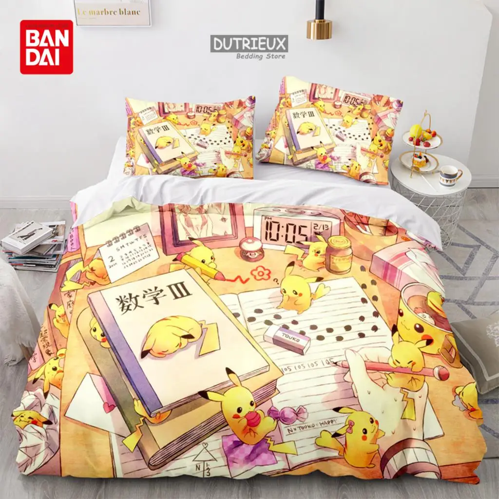 Bandai 3D Pikachu Bedding Set Hot Pokemon Duvet Cover Quilt Cover Pillowcase Double Queen King Size Kids Bedroom Home Textile