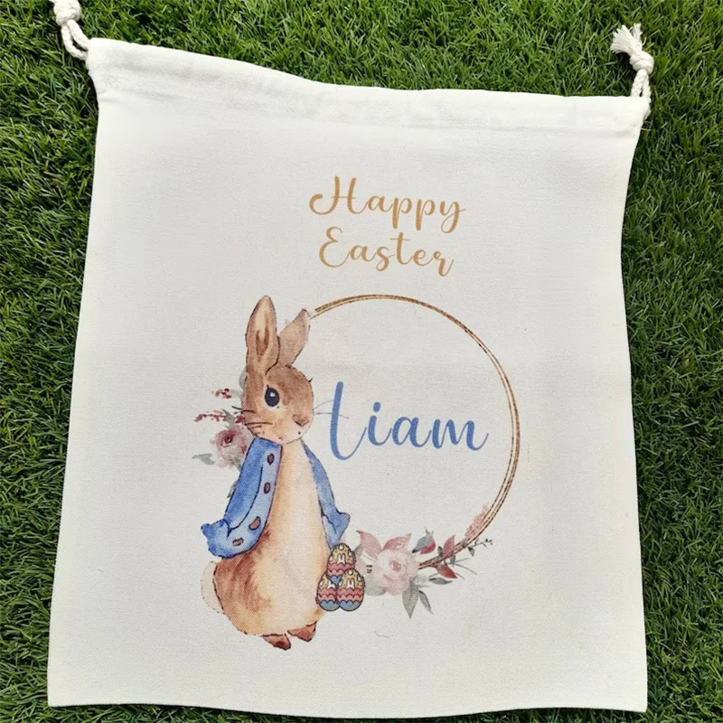 Cesta de caza de huevos personalizada para niños, bolsa de juguete de regalo para niños y niñas, conejito, conejo, primer saco de Pascua, decoración