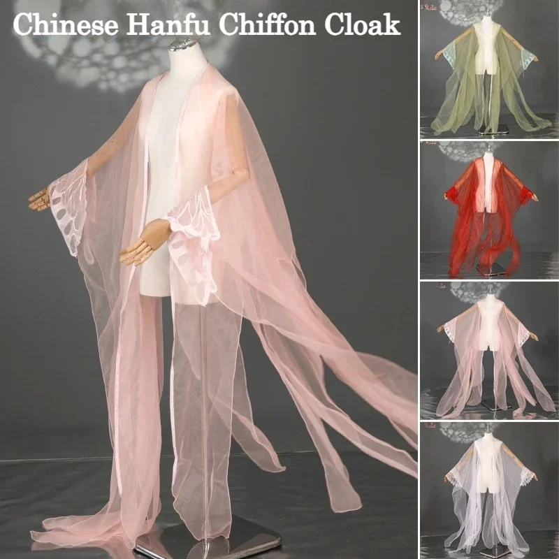 

Chinese Hanfu Coat Thin Tulle Chiffon Cardigan Summer Shawl Cloak Folk Dance Overcoat Cosplay Stage Costume Accessories