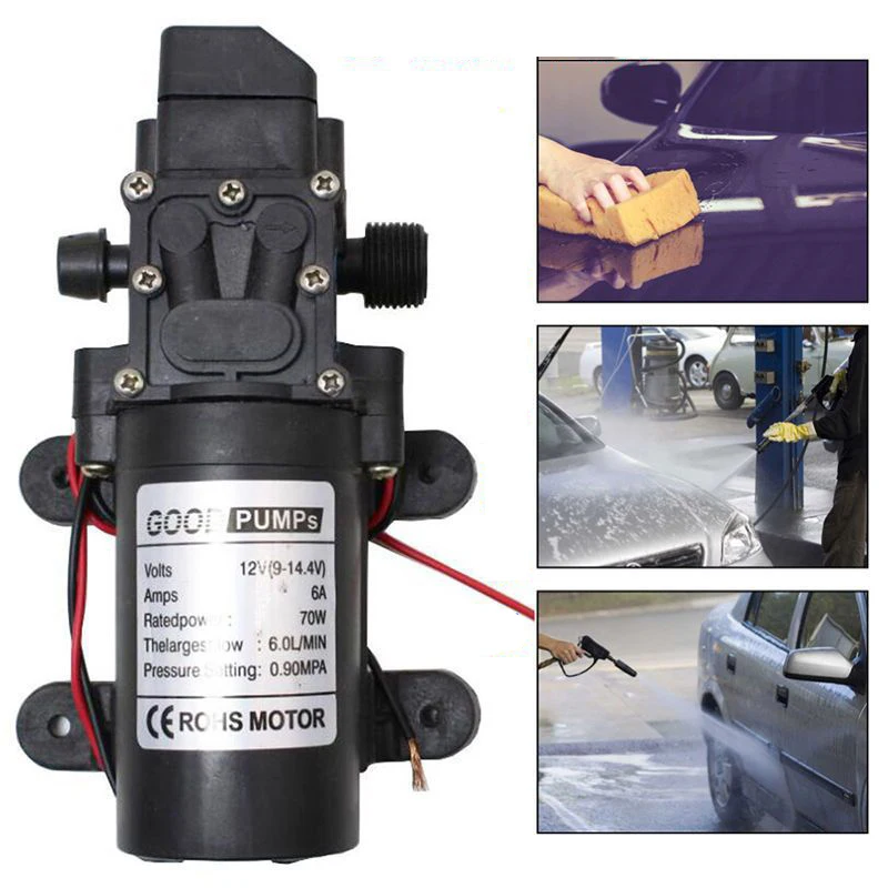 

NEW 70W DC 12V Micro Electric Diaphragm Reflux Water Pump 6L/Min High Pressure Car Washing Spray Self Priming Pump