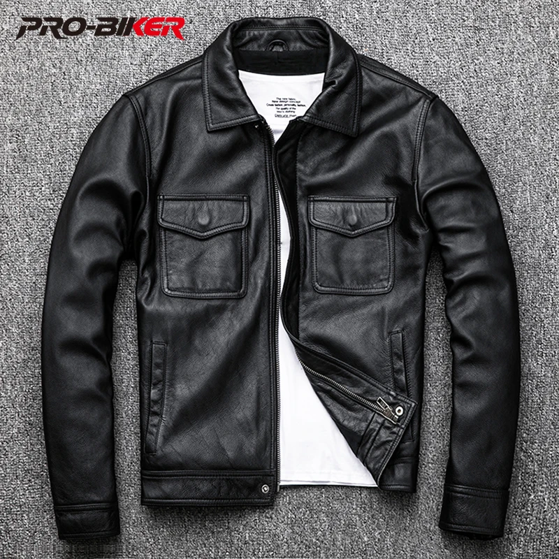 

Cowhide Motorcycle Jacket Men's Genuine Leather Jacket Vintage Motorcycle Biker Coat Slim Clothes S-6XL
