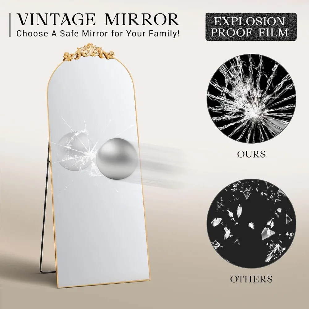 Antiker, großer, gewölbter Ganzkörperspiegel im Vintage-Barockstil, 65 x 24, freistehend, mit französischer Schnitzerei, elegante Heimdekoration