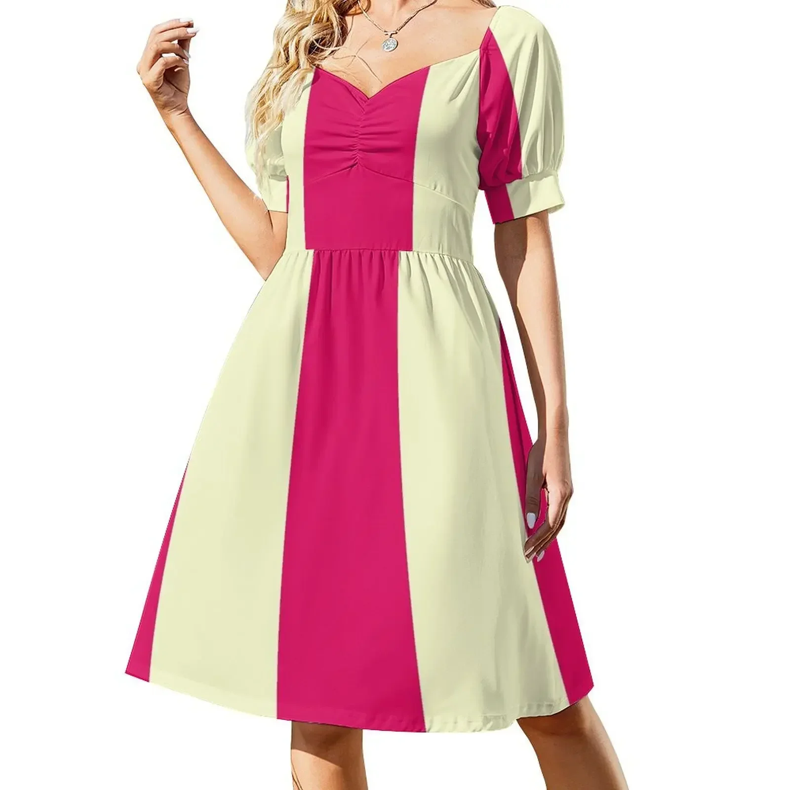 

Large RASPBERRY and CREAM Vertical STRIPES Short-Sleeved Dress purple dress summer women's suit loose summer dress