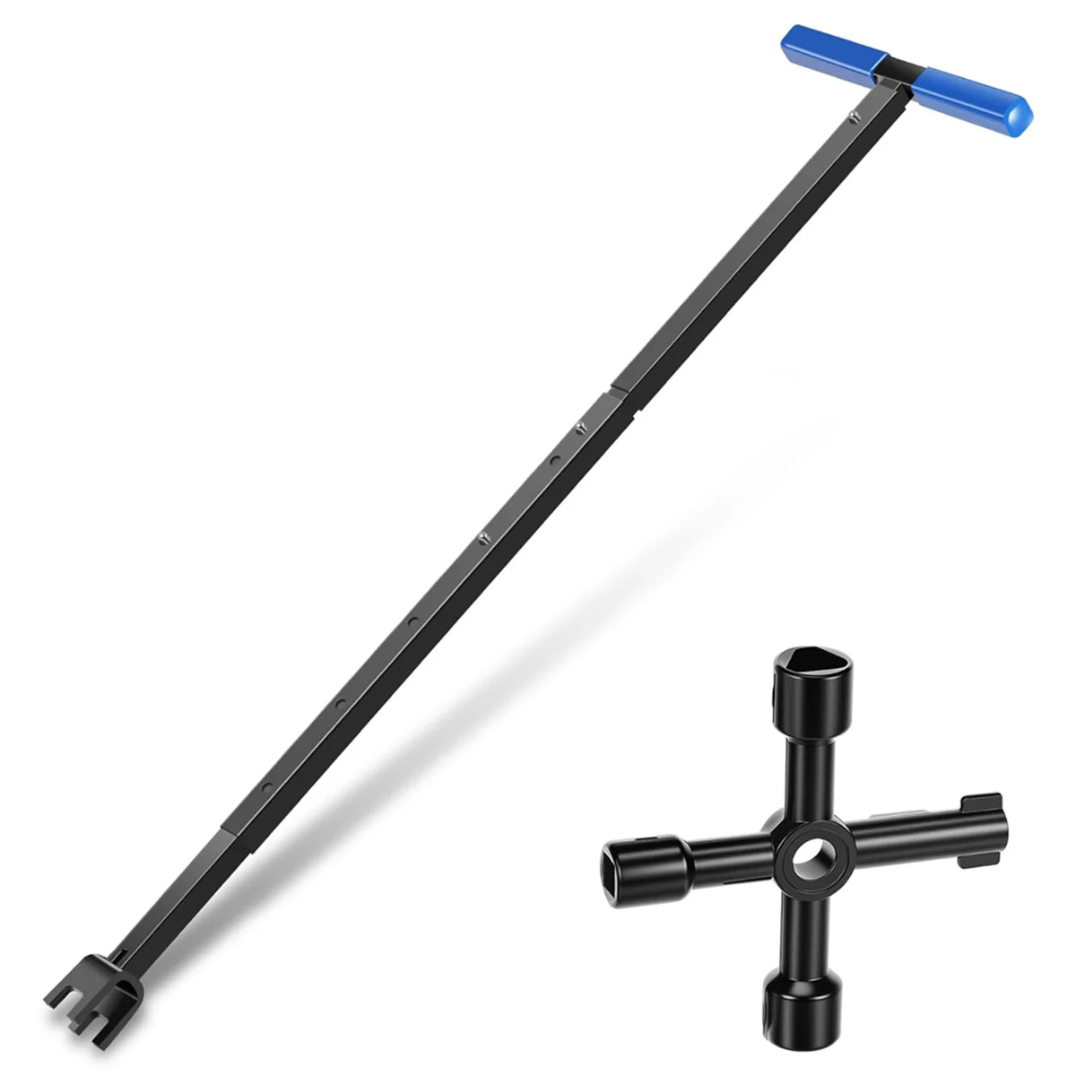 A002 Water Meter Key, 17-37 Inch Adjustable Length Water ShutOff Tool with 4-Way Utility Key, T-Handle Water Meter Wrench