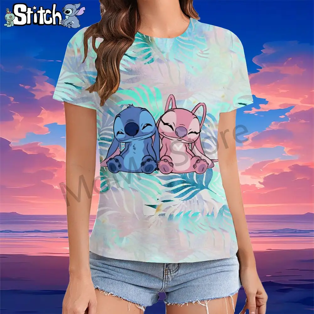 

Women's T-shirt Disney Stitch Kawaii 2024 Woman Clothing Y2k Summer O Neck XS-3XL Tops Leisure Ladies Fashion Street Wear Female