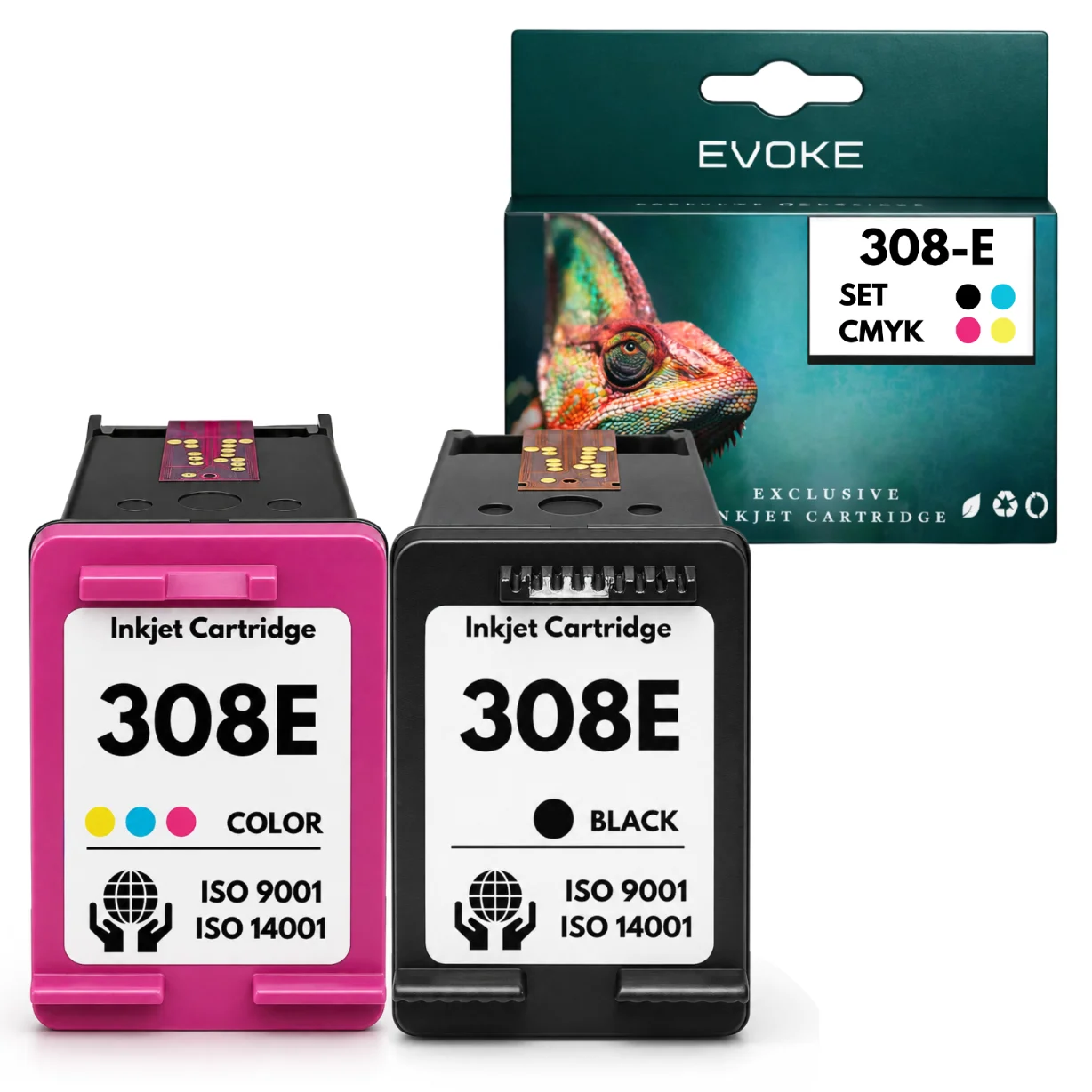 Evoke Compatibele Inkt voor Hp 308E Evomore Hp308E 2X: Zwart+Tri-Color Cmy Cyaan Magenta Geel 36 ml Envy 6100 6110E 6120E 6122E 6130E 6132E; Envy 6500 6520E 6530E 6532E