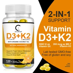 Vitamin K2 D3 Capsules Daily Supplement D3 5000IU and 200 Mcg K2 (MK-7) for Bone Regeneration, Immune&Skeletal&Heart Support