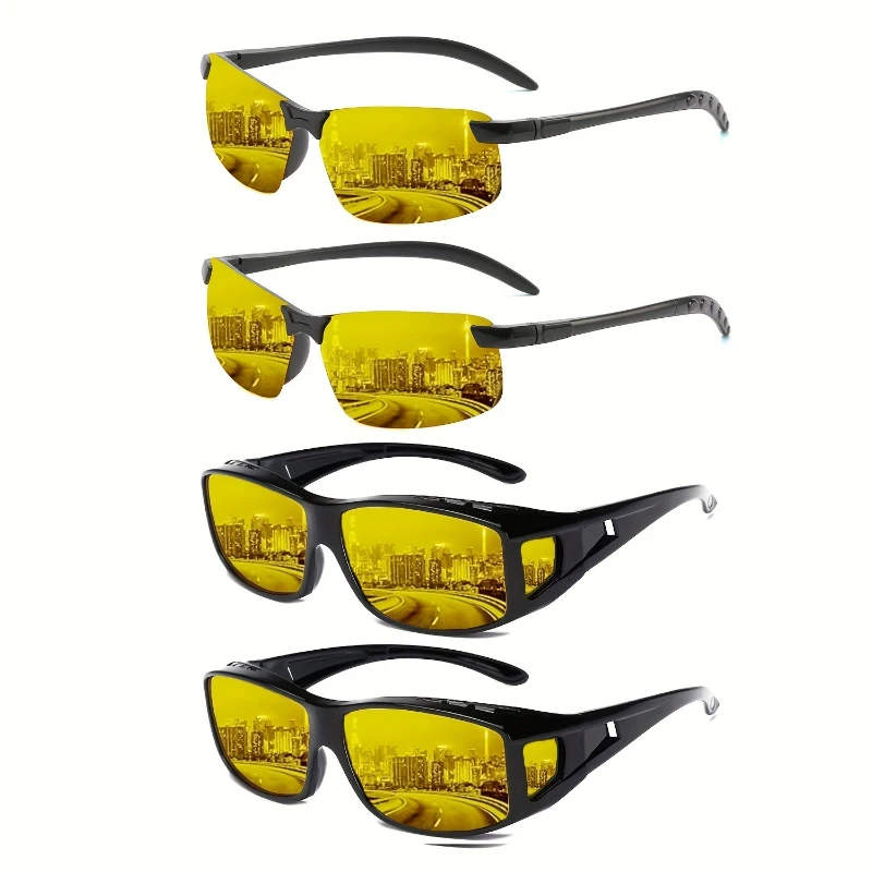 

4 пары поляризованных очков ночного видения, антибликовые очки для ночного вождения для мужчин и женщин, линзы высокой четкости