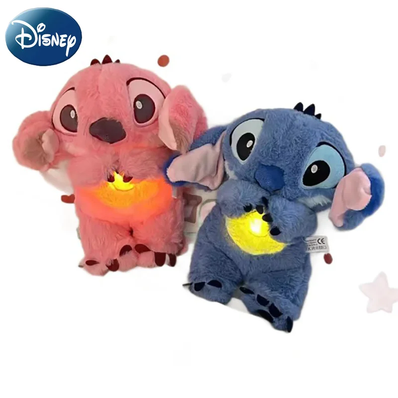 28cm Disney Stitch Angel Anime Plush Doll With Lighting Music Airbag Kawaii Appease Toy Baby To Soothe Sleep Peluche Kids Gift