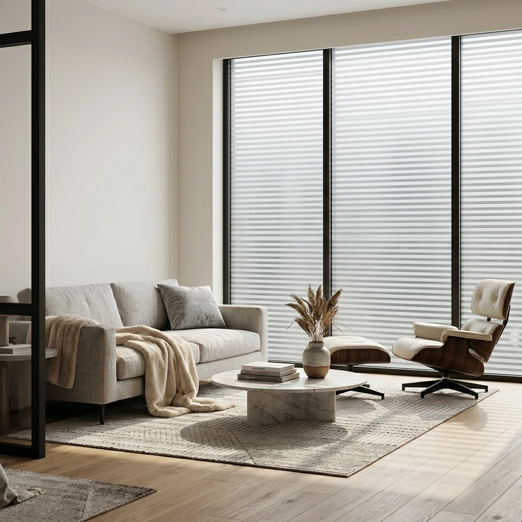 Minimalist Horizontal Striped Window Privacy Film Self-Stick DIY Bubble-Free Removable No Residue Uniform Light Transmission Fil