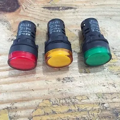 3 x AC220V 20mA ประหยัดพลังงานไฟ LED ไฟแสดงสถานะสีเขียวสีเหลืองสีแดง