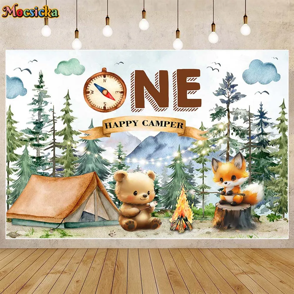 Mocsicka-خلفية عيد ميلاد الطفل الأول ، العربة السعيدة ، حيوانات الغابة ، ديكور حفلة عيد الميلاد ، خلفية الصورة ، إكسسوارات اللافتات ، صبي المغامرة