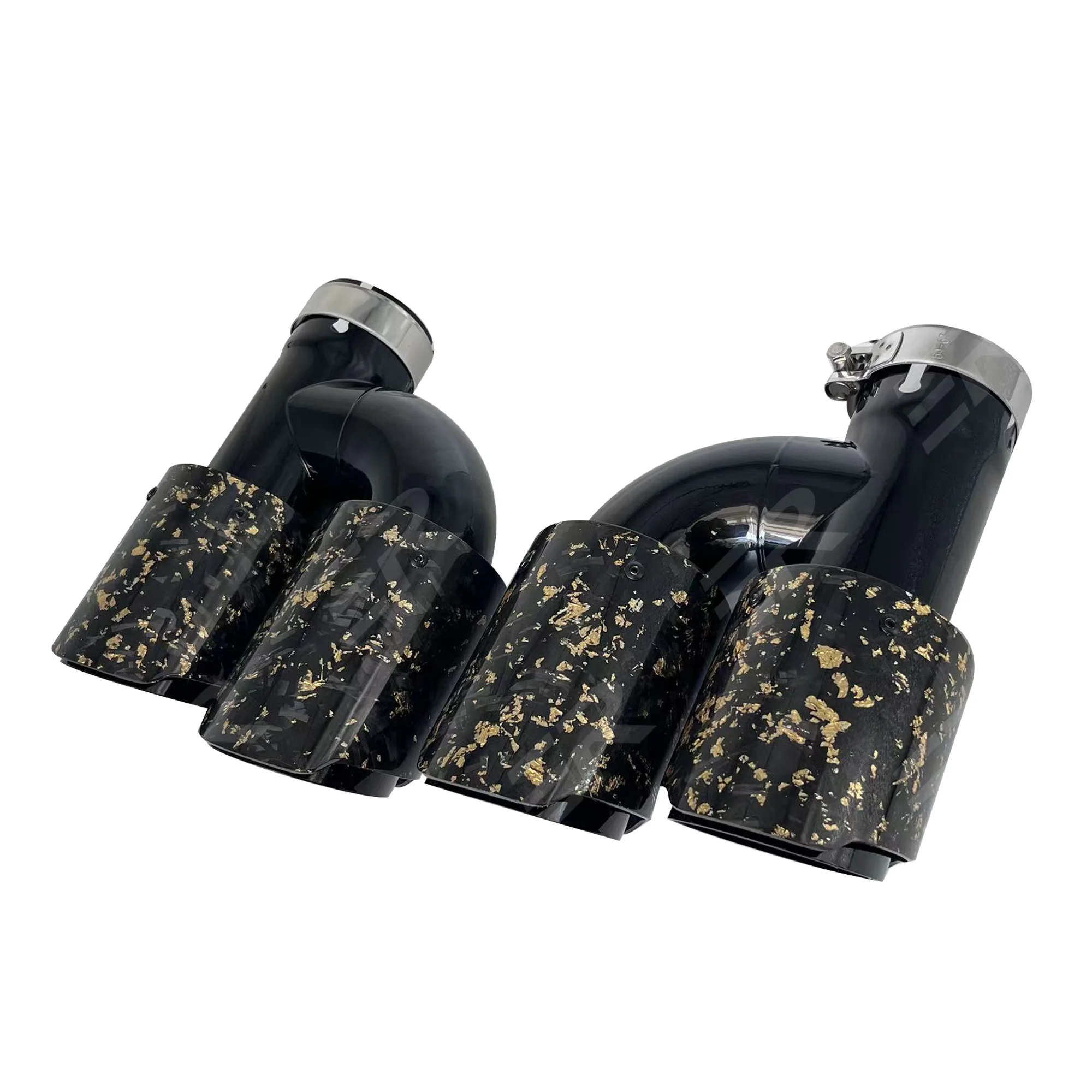 ER منفذ مزدوج العادم تلميح حقيقي لامع ألياف الكربون وعاء من الستانليس الأسود تعديل أنبوب كاتم صوت السيارات لتزيين السيارة #6