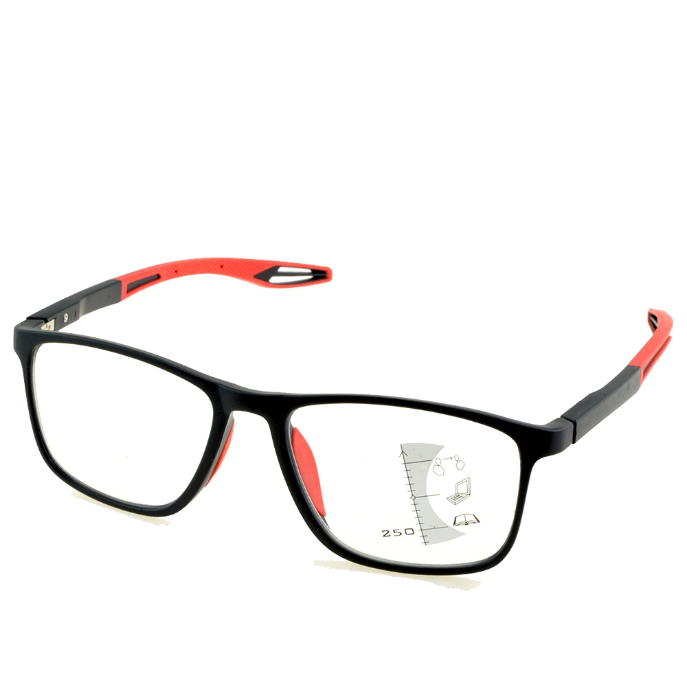 Clara Vida Sport Full Rim Black Front Progressive Reading Glasses +1 +1.5 +2 +2.5 +3 +3.5 +4