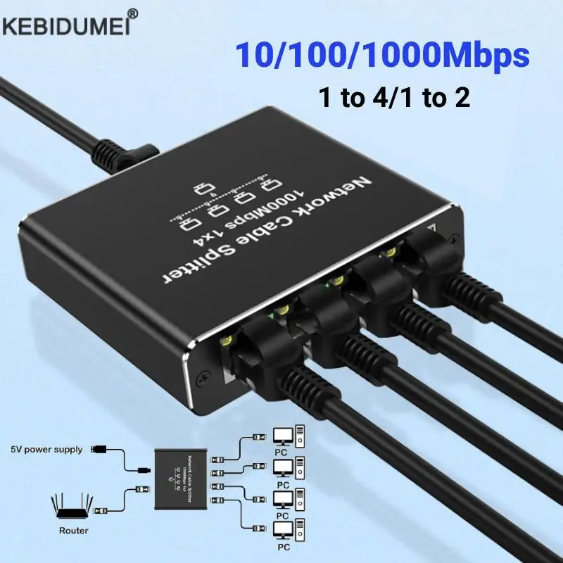 

1000Mbps RJ45 Splitter 1 to 4 Ethernet Adapter Lan Connector Cat 6 RJ45 Gigabit Switch for PC Laptop TV Box Router Digital TV