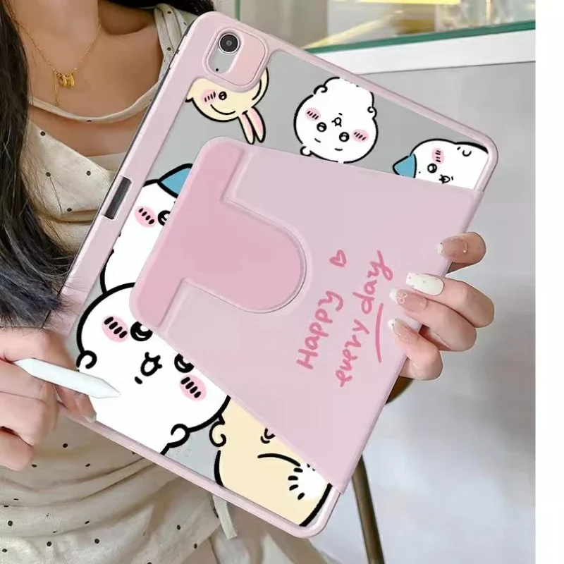 

Чехол Chiikawa для Ipad с гнездом для ручки для планшетов 2025 A16 11th 10.9in Pro 21 9th 10.2in, акриловый чехол Mini6, вращающаяся крышка